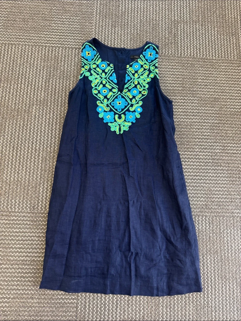 J. Crew Embroidered Navy Cotton Shift Dress, size XS